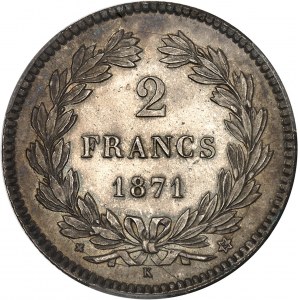 Gouvernement de Défense Nationale (1870-1871). 2 francs Cérès, sans légende 1871, K, Bordeaux.