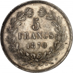 Gouvernement de Défense Nationale (1870-1871). 5 francs Cérès sans légende 1870, K, Bordeaux.