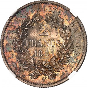IIIe République (1870-1940). 2 francs Cérès, Frappe spéciale (SP) 1881, A, Paris.