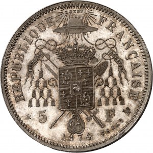 IIIe République (1870-1940). Essai au module de 5 francs Mac Mahon, tranche en relief 1874, Bruxelles (Würden).