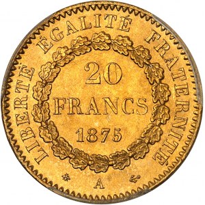 IIIe République (1870-1940). 20 francs Génie 1875, A, Paris.