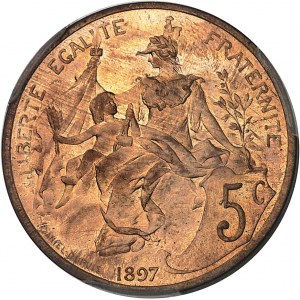 IIIe République (1870-1940). Présérie de 5 centimes Daniel-Dupuis sur flan brillant, Frappe spéciale (SP) 1897, Paris.