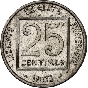 IIIe République (1870-1940). 25 centimes Patey, 1er type (carré) 1903, Paris.
