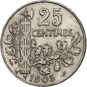 IIIe République (1870-1940). 25 centimes Patey, 2e type (faisceau) 1905, Paris.