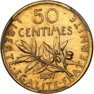 IIIe République (1870-1940). Épreuve de 50 centimes Semeuse en Or, Frappe spéciale (SP) 1897, Paris.