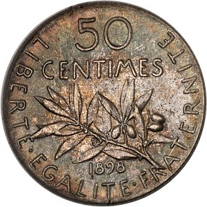 IIIe République (1870-1940). 50 centimes Semeuse 1898, Paris.