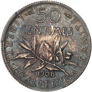 IIIe République (1870-1940). 50 centimes Semeuse 1908, Paris.