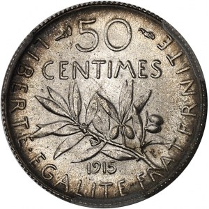 IIIe République (1870-1940). 50 centimes Semeuse 1915, Paris.