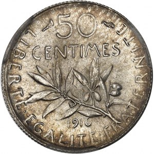 IIIe République (1870-1940). 50 centimes Semeuse 1916, Paris.