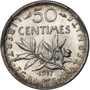 IIIe République (1870-1940). 50 centimes Semeuse 1917, Paris.