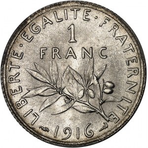 IIIe République (1870-1940). 1 franc Semeuse 1916, Paris.