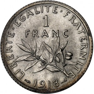 IIIe République (1870-1940). 1 franc Semeuse 1918, Paris.