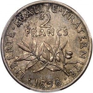 IIIe République (1870-1940). Essai de 2 francs Semeuse, grand 2, Frappe spéciale (SP) 1898, Paris.