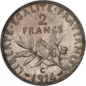 IIIe République (1870-1940). 2 francs Semeuse 1914, C, Castelsarrasin.