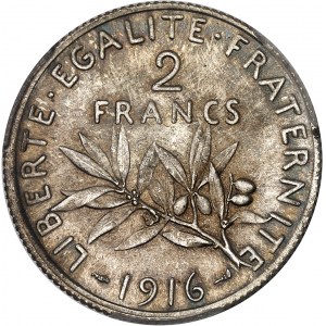 IIIe République (1870-1940). 2 francs Semeuse 1916, Paris.