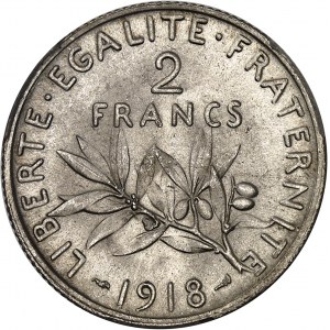 IIIe République (1870-1940). 2 francs Semeuse 1918, Paris.