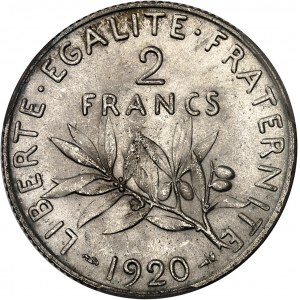 IIIe République (1870-1940). 2 francs Semeuse 1920, Paris.