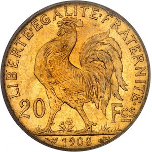 IIIe République (1870-1940). 20 francs Marianne 1908, Paris.