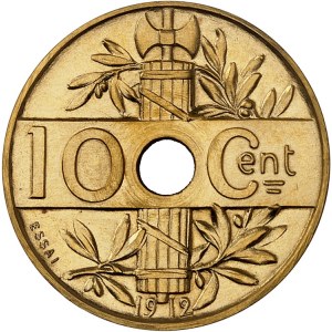 IIIe République (1870-1940). Essai hybride en Or de 5 centimes / 10 centimes par Varenne 1912, Paris.