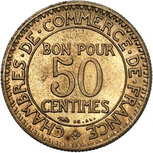 IIIe République (1870-1940). 50 centimes, Chambres de Commerce 1927, Paris.