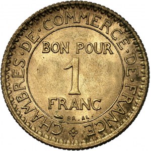 IIIe République (1870-1940). 1 franc, Chambres de Commerce 1921, Paris.