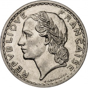 IIIe République (1870-1940). 5 francs Lavrillier en nickel 1935, Paris.