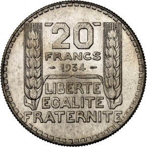 IIIe République (1870-1940). 20 francs Turin 1934, Paris.