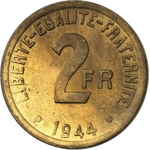 Gouvernement provisoire de la République française (1944-1946). 2 francs France libre 1944, Paris.