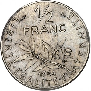 Ve République (1958 à nos jours). Présérie de 1/2 franc Semeuse, Frappe spéciale (SP) 1964, Paris.