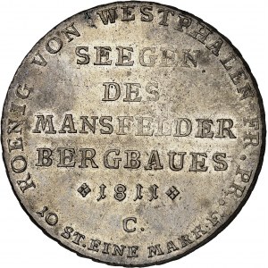 Westphalie, Jérôme Napoléon (1807-1813). Thaler, visite des mines de Clausthal, 2e type 1811, C, Clausthal.