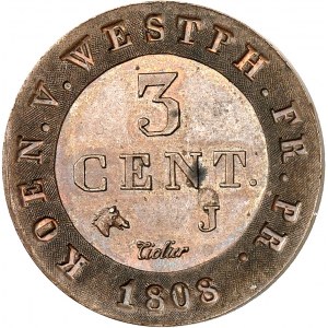 Westphalie, Jérôme Napoléon (1807-1813). Essai de 3 centimes, Flan bruni (PROOF) 1808, J, Paris.