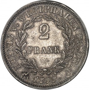 Westphalie, Jérôme Napoléon (1807-1813). 2 franken, aspect Flan bruni (PROOFLIKE) 1808, J, Paris.