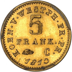 Westphalie, Jérôme Napoléon (1807-1813). 5 franken Or, Flan bruni (PROOF) 1813, C, Paris.