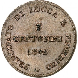 Lucques, Elisa Bonaparte et Felix Baciocchi (1805-1814). 3 centesimi 1806/5, Florence.