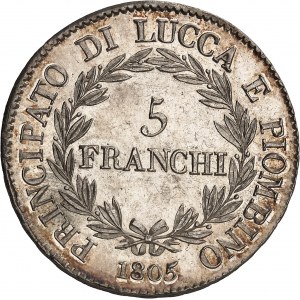 Lucques, Elisa Bonaparte et Felix Baciocchi (1805-1814). 5 franchi 1805, Florence.