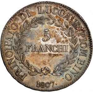 Lucques, Elisa Bonaparte et Felix Baciocchi (1805-1814). 5 franchi 1807, Florence.