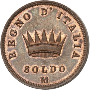 Milan, royaume d’Italie, Napoléon Ier (1805-1814). Soldo (5 centesimi), Flan bruni (PROOF) 1813, M, Milan.