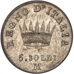 Milan, royaume d’Italie, Napoléon Ier (1805-1814). 5 soldi 2e type 1810, M, Milan.