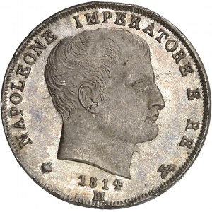 Milan, royaume d’Italie, Napoléon Ier (1805-1814). 1 lire, 2e type (étoiles en creux) 1814, M, Milan.