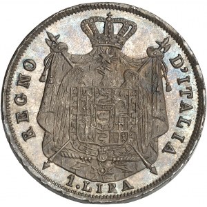 Milan, royaume d’Italie, Napoléon Ier (1805-1814). 1 lire, 2e type (étoiles en creux) 1814, M, Milan.