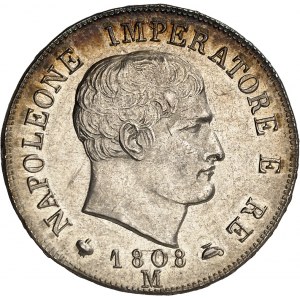Milan, royaume d’Italie, Napoléon Ier (1805-1814). 2 lire, 1er type avec tranche en relief 1808, M, Milan.