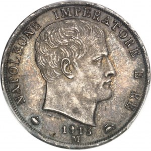 Milan, royaume d’Italie, Napoléon Ier (1805-1814). 2 lire, 2e type avec tranche en creux 1813, M, Milan.