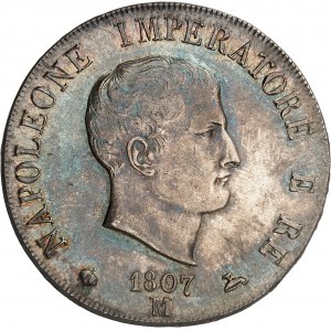 Milan, royaume d’Italie, Napoléon Ier (1805-1814). 5 lire, 1er type avec tranche en relief 1807, M, Milan.