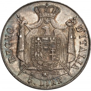 Milan, royaume d’Italie, Napoléon Ier (1805-1814). 5 lire, 1er type avec tranche en relief 1807, M, Milan.