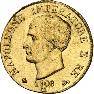 Milan, royaume d’Italie, Napoléon Ier (1805-1814). 40 lire, 1er type avec tranche en relief 1808, M, Milan.