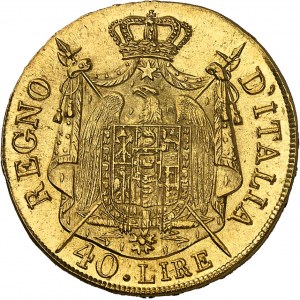 Milan, royaume d’Italie, Napoléon Ier (1805-1814). 40 lire, 1er type avec tranche en relief 1808, M, Milan.