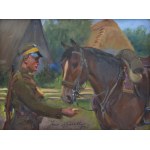 Jerzy KOSSAK (1886-1955), Ułan karmiący konia, 1936