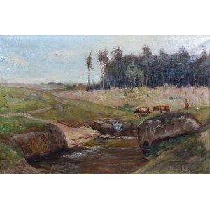 Roman BRATKOWSKI (1869-1954), Rural landscape with staffage, 1912