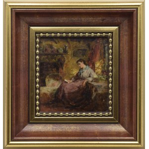 Malíř neurčen, Angličtina (?), 19./20. století, Reading at the Cradle (Čtení u kolébky)