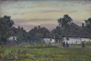 Stefan DOMARADZKI (1897-1983), Pejzaż wiejski z chatami - Siołka, 1922